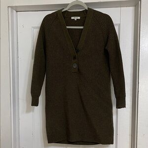 Madewell Olive Green Button-Up Sweater Dress